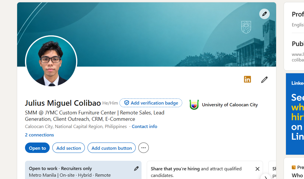 LinkedIn profile showing Julius Miguel Colibao's professional positioning